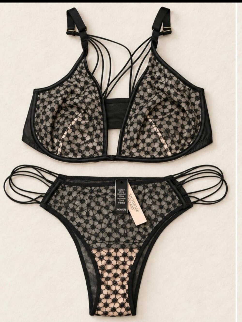 Victoria’s Secret Black Lace Bra & Panty Set — $35 Large 34DD